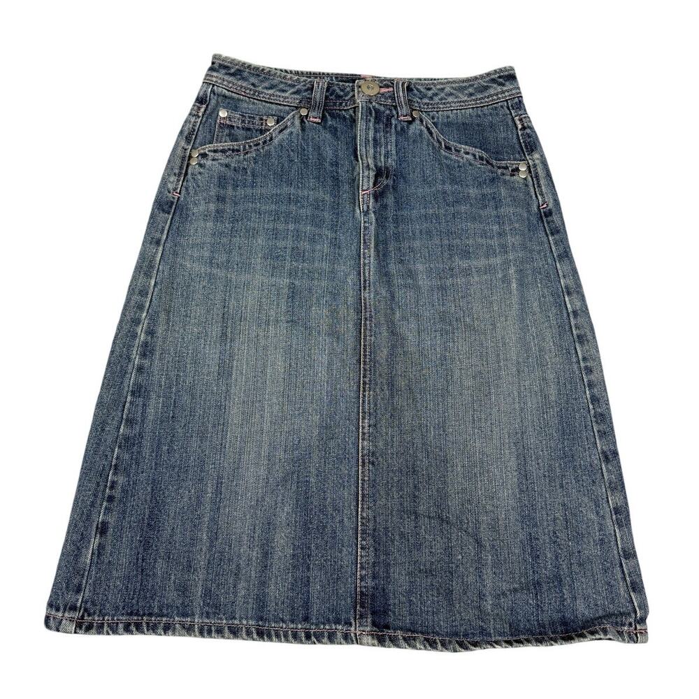 Lindex Womens Size 34 Denim Knee Length Floral Embroidered Skirt